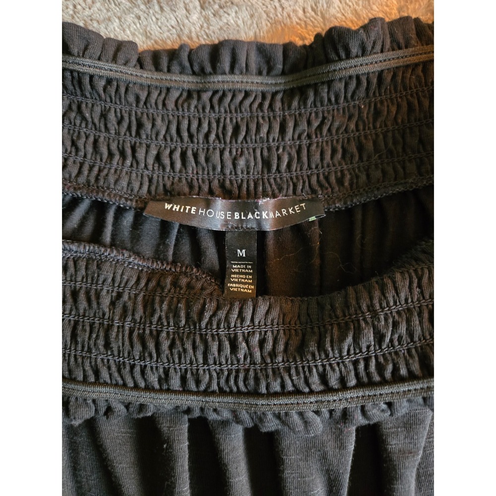 White House Black Market Embroidered Top WomenM Black Excellent BohoBell Sleeves - Picture 5 of 9